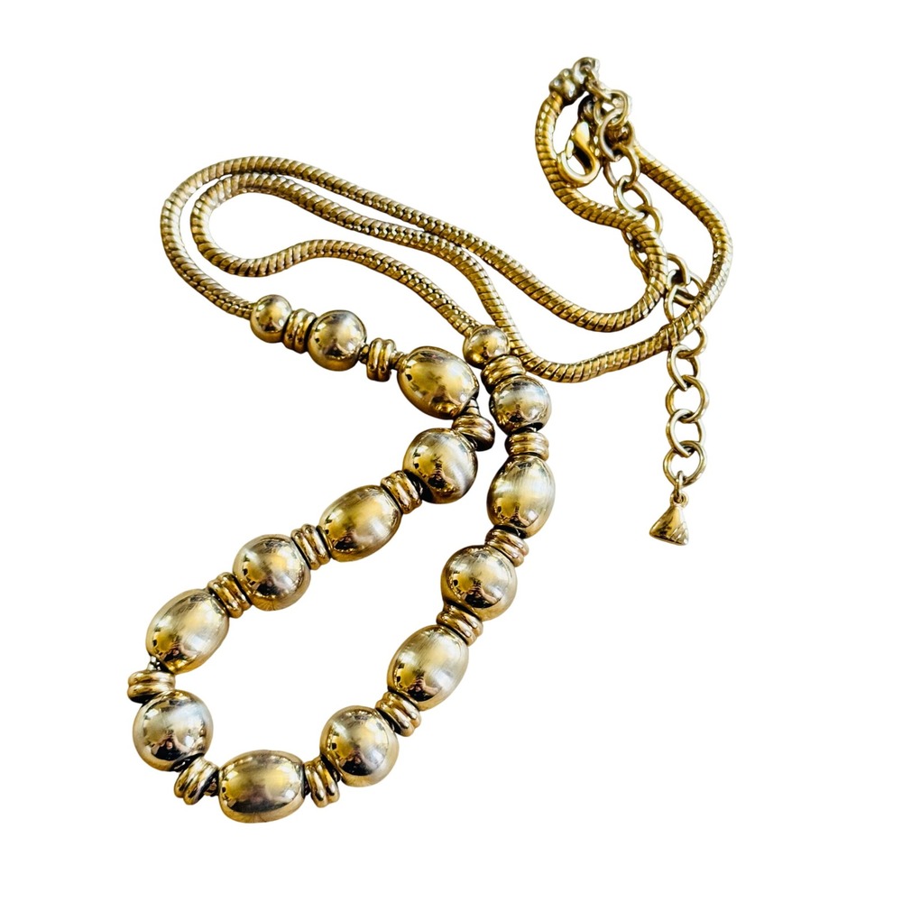 Liz Claiborne Gold Plated Necklace Rope Chain Bold Beaded 90s Y2K Statement 27"